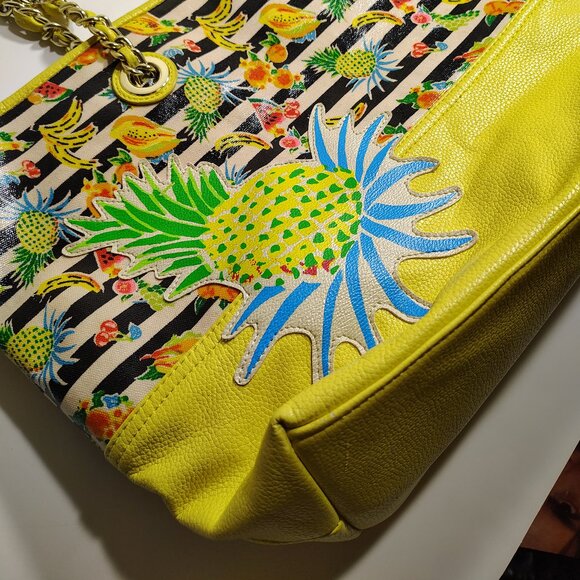 Betsey Johnson Banana Split Tote Bag Fruit Striped Yellow - Picture 9 of 16